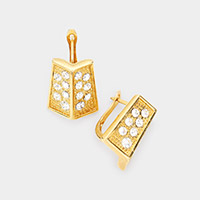 Rhinestone Embellished Angled Metal Earrings