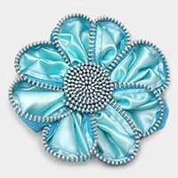 Zipper trim satin flower brooch / pendant