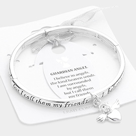 Guardian Angel Wing Heart Metal Charm Message Stretch Bracelet