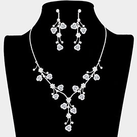 Rhinestone Embellished Rose Flower Cluster Vine Necklace