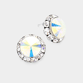 Rivoli Cut Genuine Crystal Round Stud Earrings