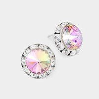 Rivoli Cut Genuine Crystal Round Stud Earrings