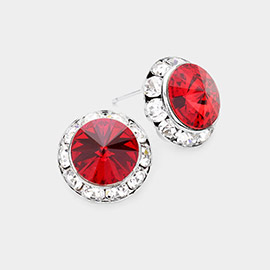 Rivoli Cut Genuine Crystal Round Stud Earrings