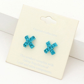 Rhinestone Embellished Crisscross Stud Earrings