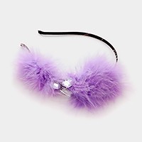 Pom pom fur & crystal headband