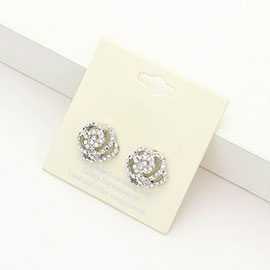 Crystal Pave Flower Stud Earrings