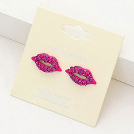 Crystal Pave Lips Stud Earrings