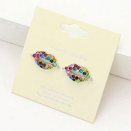 Crystal Pave Lips Stud Earrings