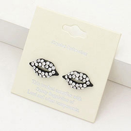 Crystal Pave Lips Stud Earrings