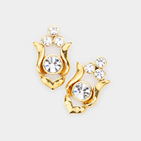 Stone Embellished Metal Stud Earrings