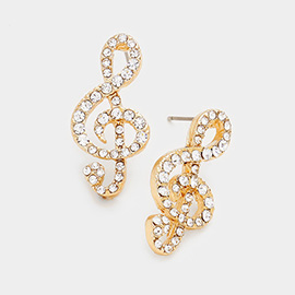 Crystal Pave Treble Clef Stud Earrings