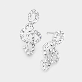 Crystal Pave Treble Clef Stud Earrings