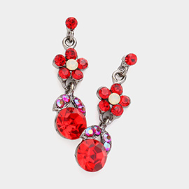 Crystal Rhinestone Flower Dangle Evening Earrings