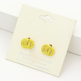 Rhinestone Embellished Double Open Circle Link Stud Earrings