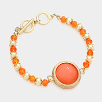 Beaded Round Gemstone Stretch Toggle Bracelet