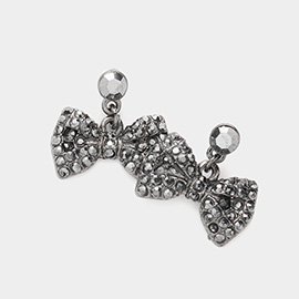 Rhinestone Embellished Bow Dangle Earrings