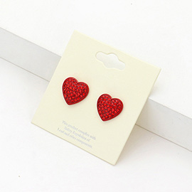 Crystal Paved Heart Stud Earrings