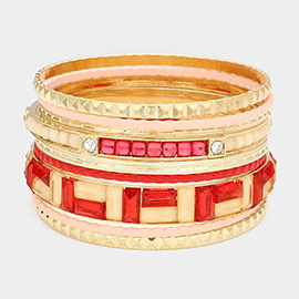 9PCS - Crystal Enamel Geometric Multi Layered Bracelets