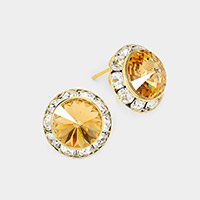 Rivoli Cut Genuine Crystal Round Stud Earrings