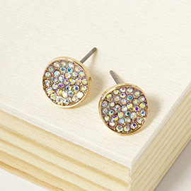 Rhinestone Pave Round Disc Stud Earrings