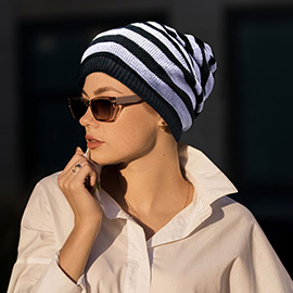 Striped Acrylic Open End Beanie Hat