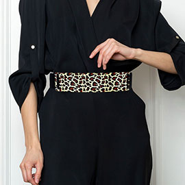 Oversized Leopard Metal Plate Stretch Elastic Belt