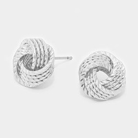 Textured Metal Love Knot Stud Earrings