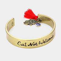 Evil Not Welcome Hamsa Hand Evil Eye Tassel Charm Cuff Bracelet