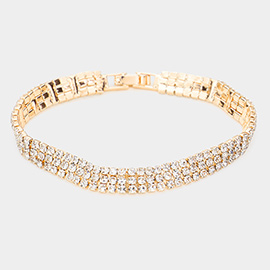 3Rows Rhinestone Evening Bracelet