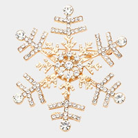 Rhinestone Pave Snowflake Pin Brooch