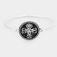 Ornate Floral Cross Bangle Bracelet