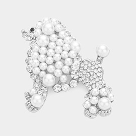 Crystal Pearl Poodle Brooch