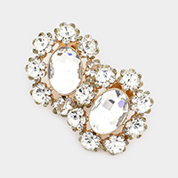 Oval Flower Rhinestone Clip On Earrings