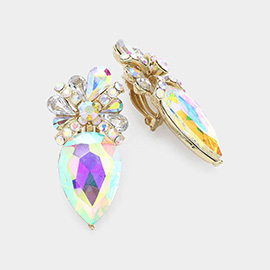 Teardrop Crystal Rhinestone Clip On Earrings