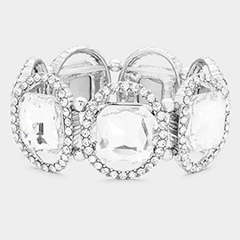 Pave Oval Trim Glass Crystal Stretch Evening Bracelet