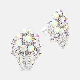 Floral Rhinestone Clip On Earrings