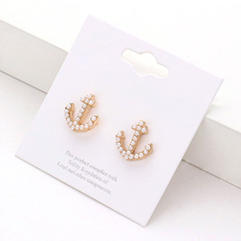 Pearl Bead Anchor Stud Earrings