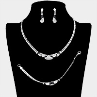 3PCS - Rhinestone Accented Metal Chain Necklace Jewelry Set