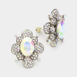 Floral Rhinestone Clip On Earrings