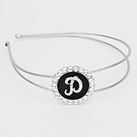 'D' Crystal Accented Monogram Headband