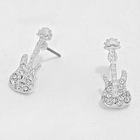 Crystal Accented Guitar Stud Earrings