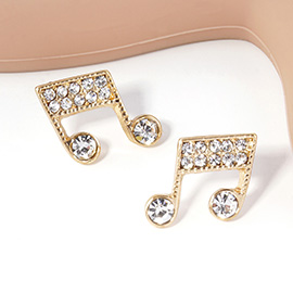 Rhinestone Paved Music Note Stud Earrings