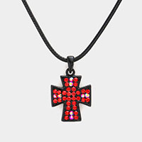 Crystal Rhinestone Pave Cross Pendant Necklace