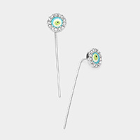 Crystal Accented Enamel Evil Eye Ear Pin Earrings