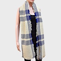 Plaid Check Shawl Scarf with Raw Fringe Trim