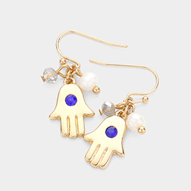 Crystal Accented Hamsa Hand Drop Earrings