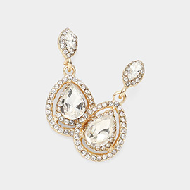 Crystal Rhinestone Pave Trim Teardrop Evening Earrings