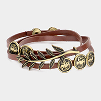 Message Disc Cluster Laurel Faux Leather Wrap Bracelet