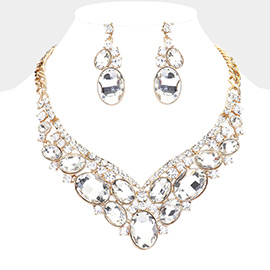 Oval Glass Crystal Evening Necklace