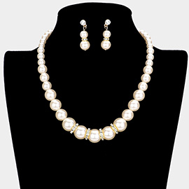 Crystal Detail Pearl Strand Necklace